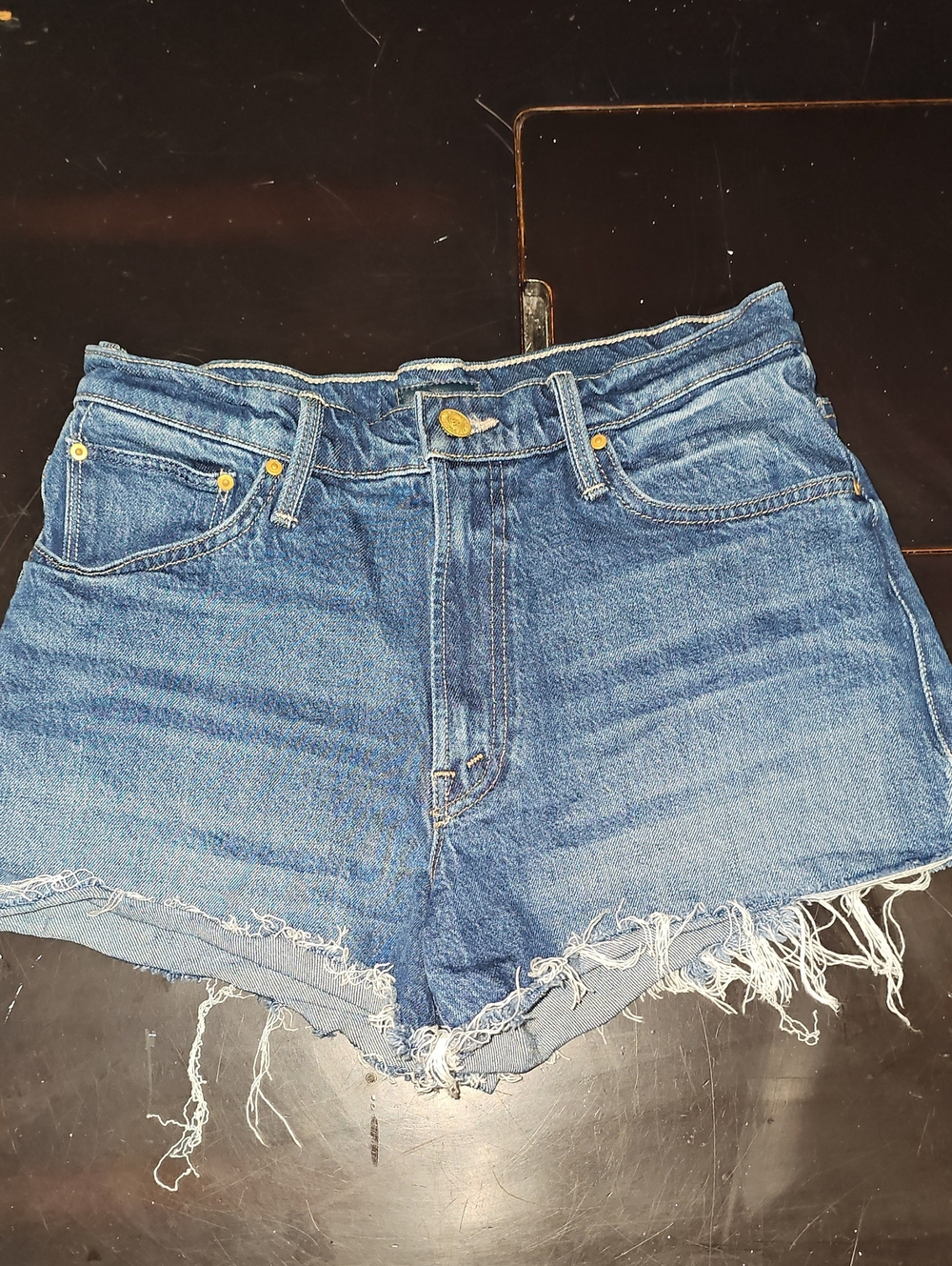 MOTHER Distressed High-Rise Denim Shorts - Blue
